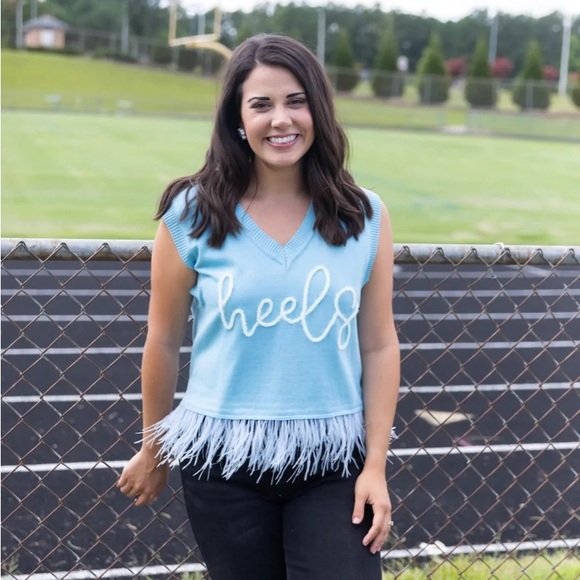 QUEEN OF SPARKLES Sweaters - Queen of Sparkles Feather Tank UNC Tar Heels